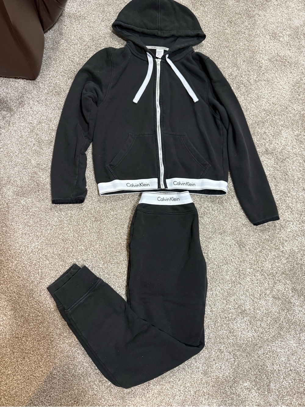 Calvin Klein Black & White Trim Hoodie and Jogger Pajama Set